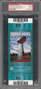 2008 Super Bowl XLII Full Ticket, Teal Variation - PSA GEM MT 10